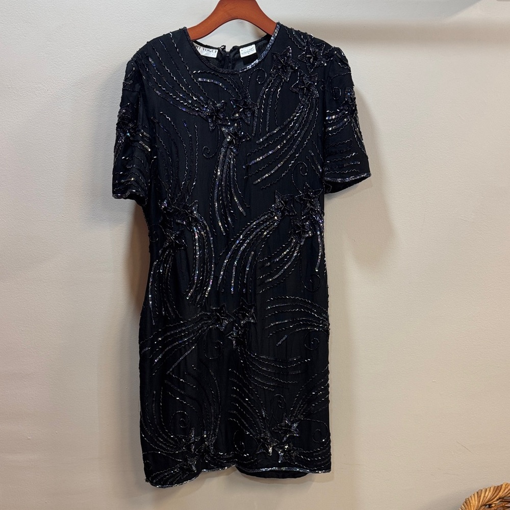 Elegant Black Sequin Dress 100 silk